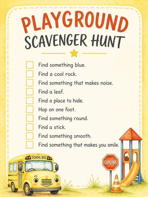 Scavenger hunt in the Watercolor School Bus 3rd Birthday design