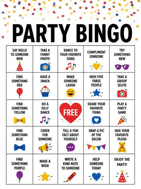 Bingo grid in the Colorful Confetti 60th Birthday Invitation design