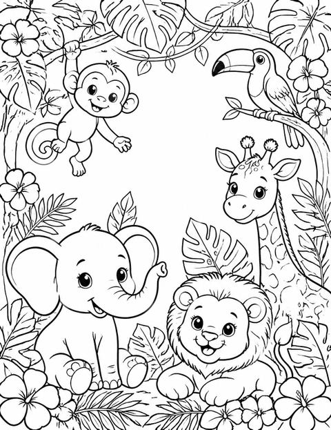 Coloring sheet in the Jungle Animal Safari 1st Birthday design