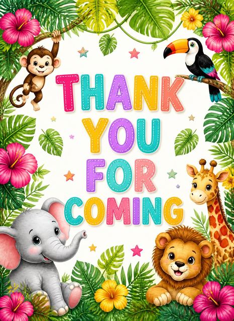 Thank-you flat in the Jungle Animal Safari 1st Birthday design