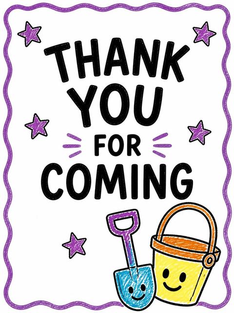 Thank-you flat in the Crayon Beach Toy 1st Birthday design