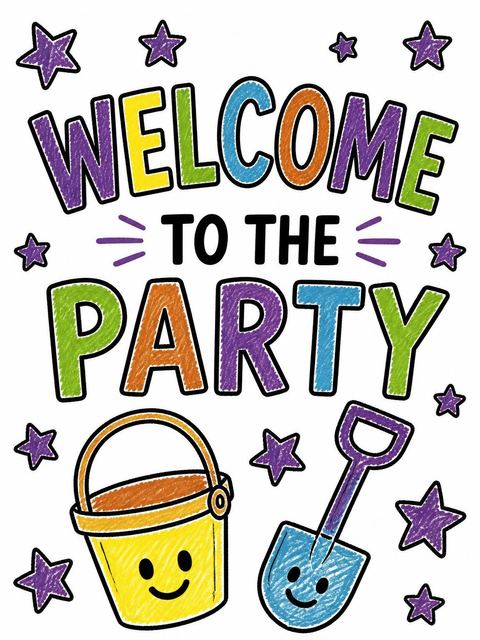 Welcome sign in the Crayon Beach Toy 1st Birthday design