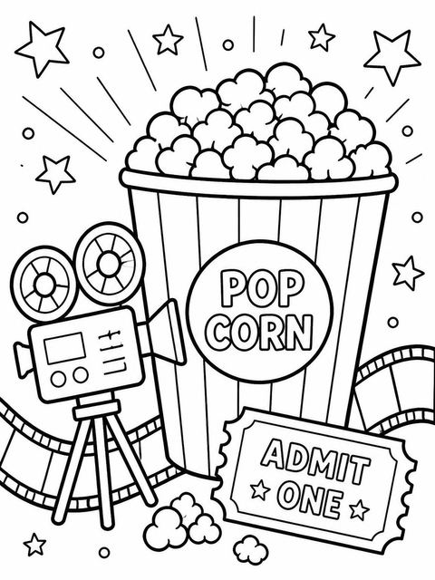 Coloring sheet in the Crayon Sketch Movie Theater 8th Birthday design