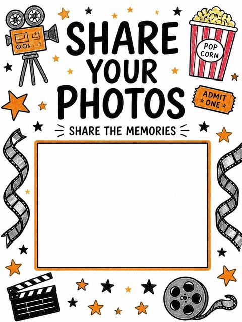 Hashtag card in the Crayon Sketch Movie Theater 8th Birthday design