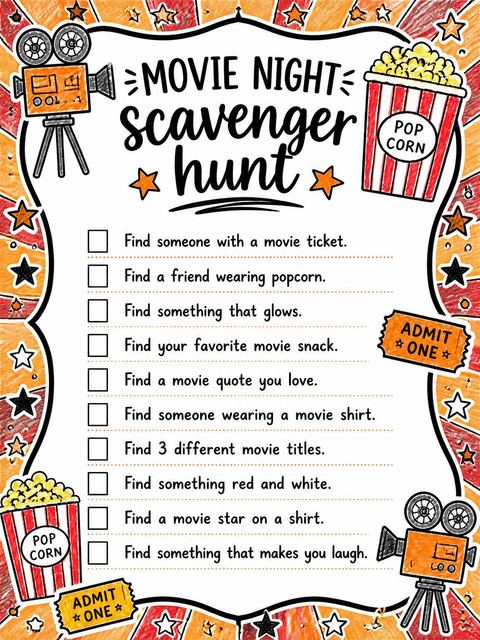 Scavenger hunt in the Crayon Sketch Movie Theater 8th Birthday design
