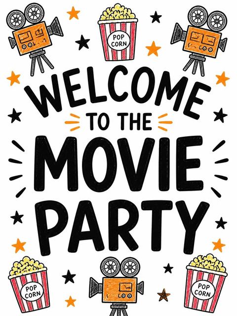 Welcome sign in the Crayon Sketch Movie Theater 8th Birthday design