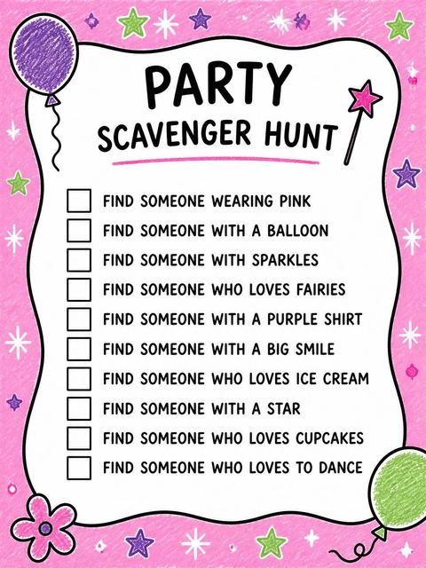Scavenger hunt in the Crayon Texture Fairy 6th Birthday design
