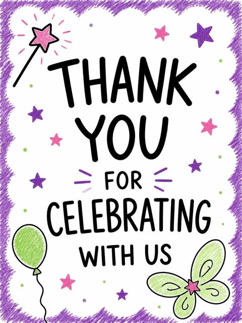 Thank-you flat in the Crayon Texture Fairy 6th Birthday design