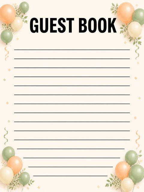 Guest sign-in sheet in the Sage and Peach Balloon 10th Birthday design