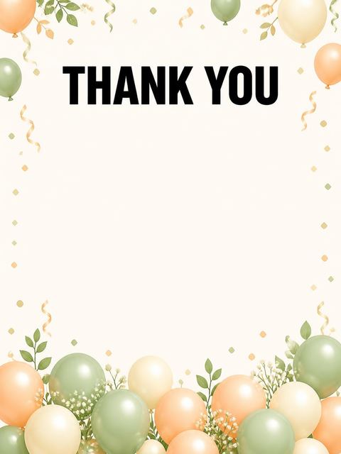 Thank-you flat in the Sage and Peach Balloon 10th Birthday design