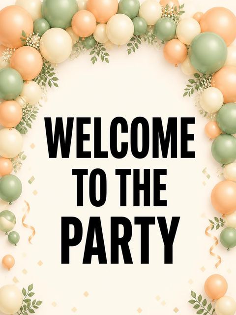 Welcome sign in the Sage and Peach Balloon 10th Birthday design