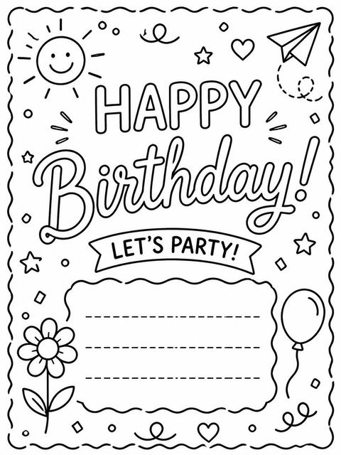 Coloring sheet in the Multicolor Doodle 1st Birthday Invitation design