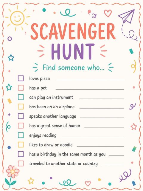 Scavenger hunt in the Multicolor Doodle 1st Birthday Invitation design