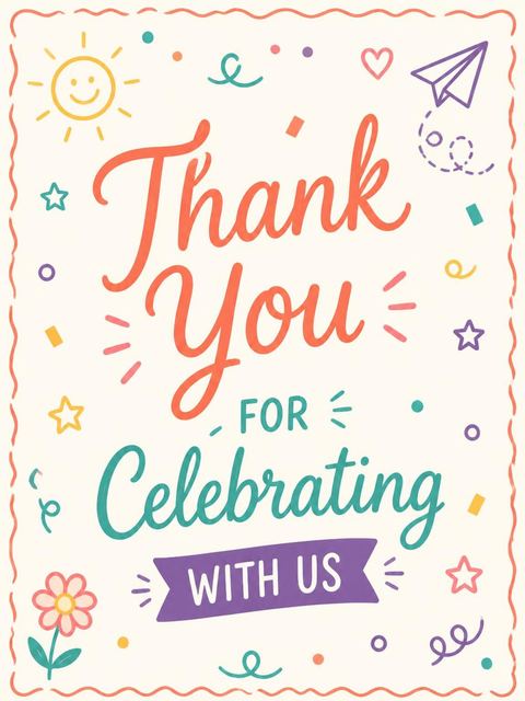 Thank-you flat in the Multicolor Doodle 1st Birthday Invitation design