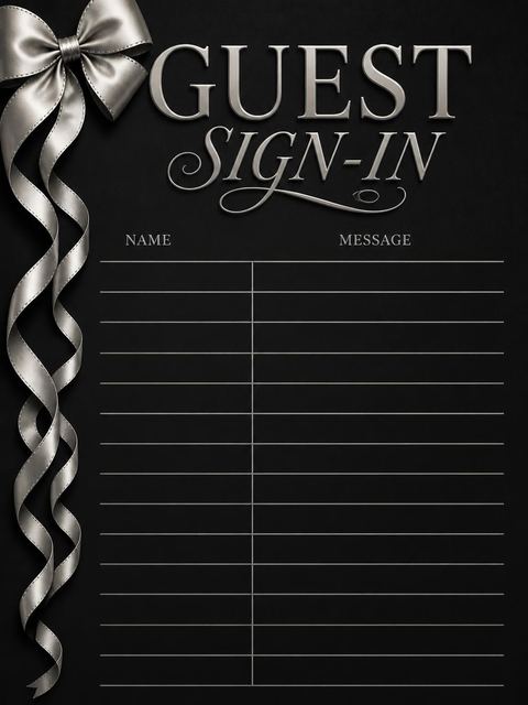Guest sign-in sheet in the Silver Ribbon Matte Black 40th Birthday design