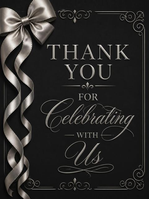 Thank-you flat in the Silver Ribbon Matte Black 40th Birthday design