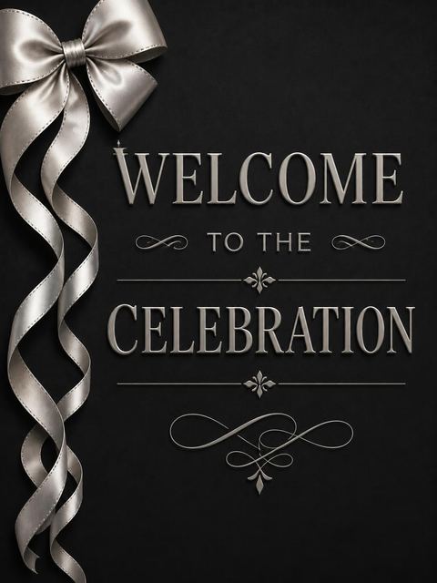 Welcome sign in the Silver Ribbon Matte Black 40th Birthday design
