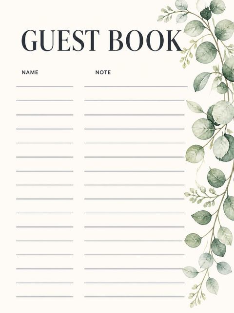Guest sign-in sheet in the Green Eucalyptus 50th Birthday Invitation design