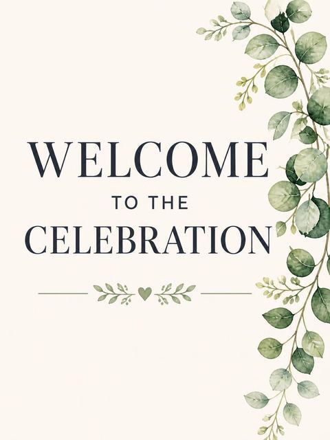 Welcome sign in the Green Eucalyptus 50th Birthday Invitation design