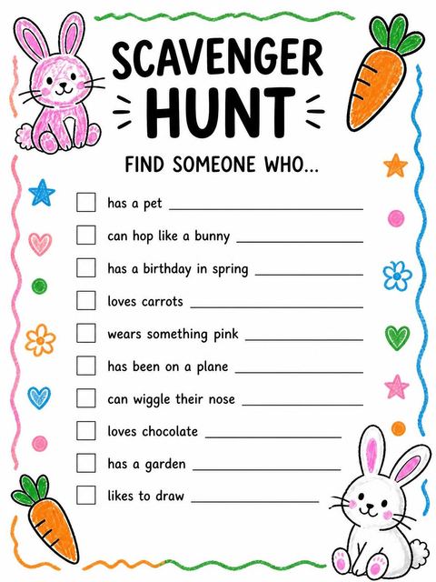 Scavenger hunt in the Crayon Bunny and Carrot 7th Birthday design
