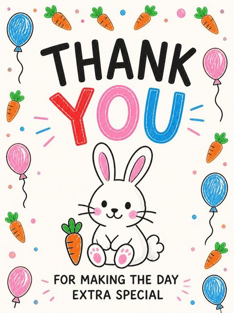 Thank-you flat in the Crayon Bunny and Carrot 7th Birthday design