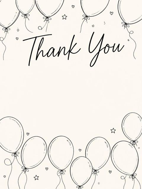 Thank-you flat in the Minimalist Black and Cream Balloon 13th Birthday design