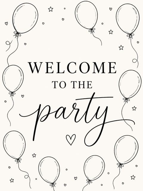 Welcome sign in the Minimalist Black and Cream Balloon 13th Birthday design