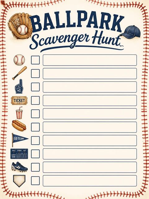 Scavenger hunt in the Watercolor Baseball Glove 7th Birthday design