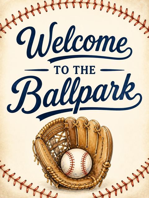 Welcome sign in the Watercolor Baseball Glove 7th Birthday design