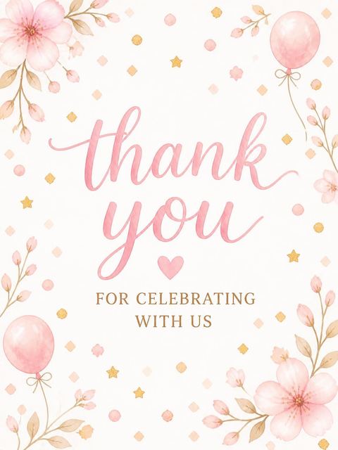 Thank-you flat in the Watercolor Teacup Hamster First Birthday design