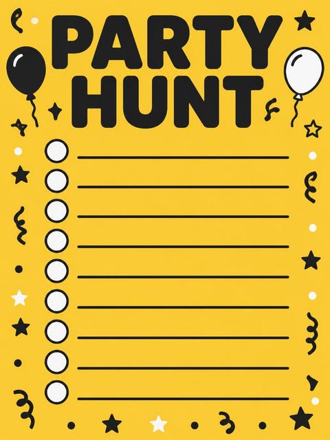 Scavenger hunt in the Yellow Black Bold Typography 3rd Birthday design