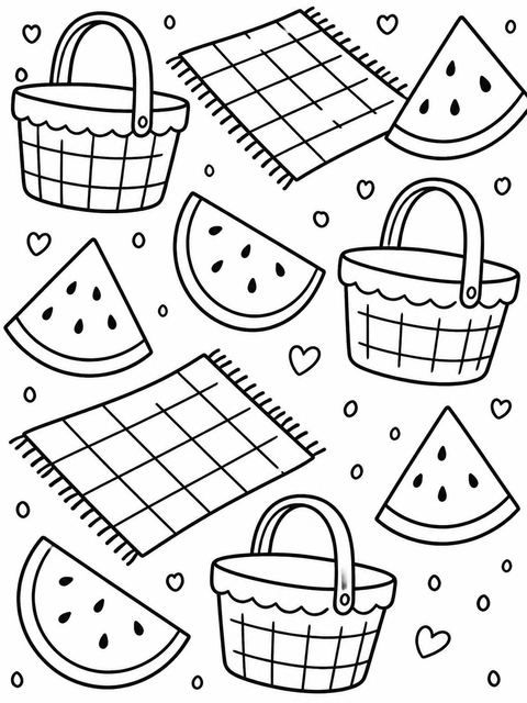 Coloring sheet in the Crayon Watermelon Picnic 5th Birthday design