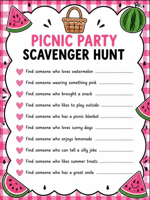 Scavenger hunt in the Crayon Watermelon Picnic 5th Birthday design