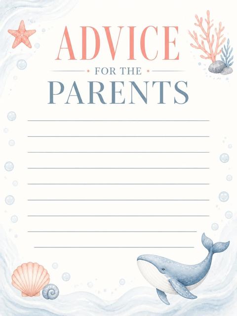 Advice card in the Blue Watercolor Whale Baby Shower design