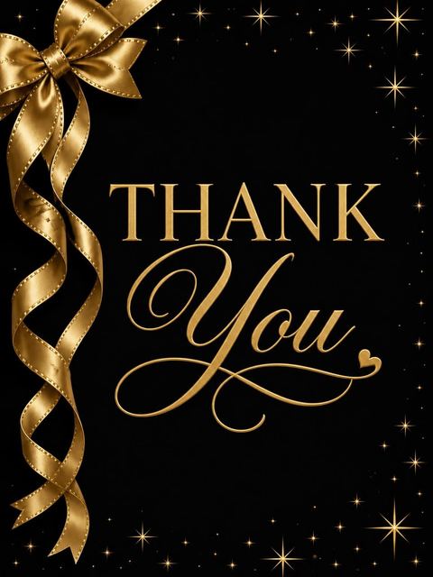 Thank-you flat in the Gold Ribbon Black 95th Birthday design