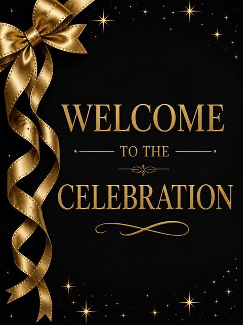 Welcome sign in the Gold Ribbon Black 95th Birthday design