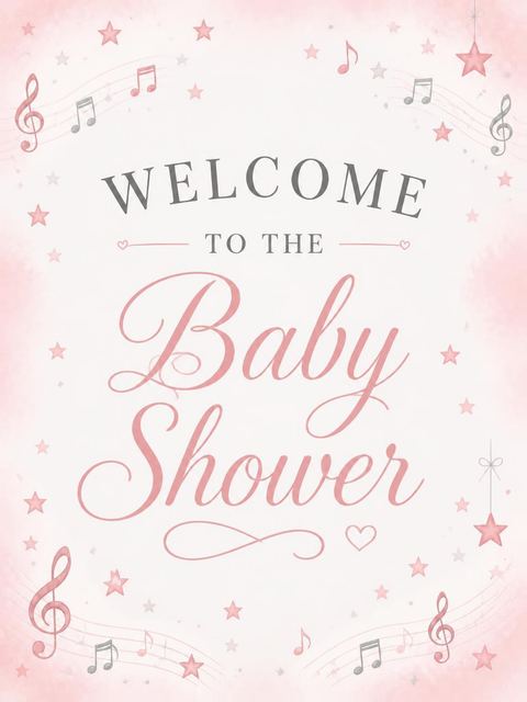 Welcome sign in the Pink Watercolor Star Baby Shower design