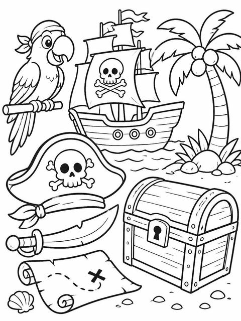 Coloring sheet in the Aged Parchment Pirate Mascot 6th Birthday design