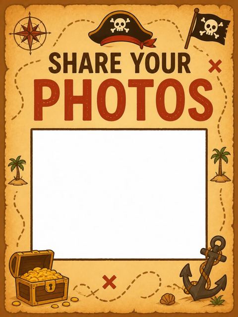 Hashtag card in the Aged Parchment Pirate Mascot 6th Birthday design