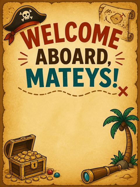 Welcome sign in the Aged Parchment Pirate Mascot 6th Birthday design