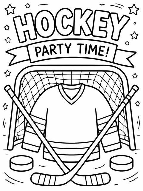 Coloring sheet in the Crayon Hockey Stick 6th Birthday Invitation design
