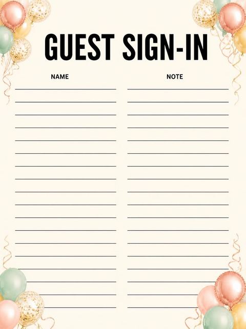 Guest sign-in sheet in the Rose Gold Balloon 40th Birthday design