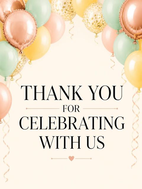 Thank-you flat in the Rose Gold Balloon 40th Birthday design