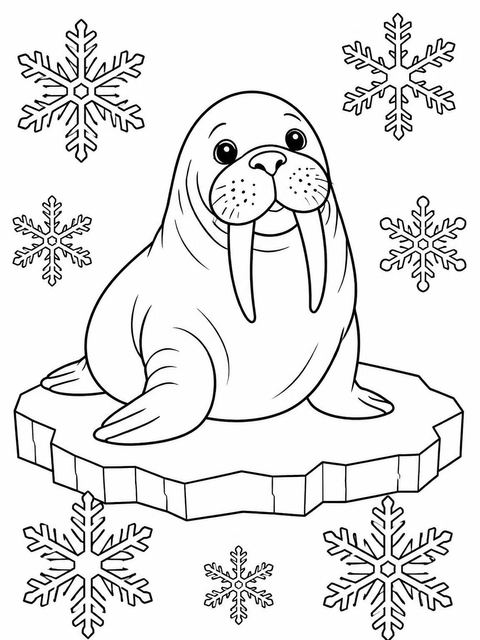 Coloring sheet in the Watercolor Arctic Walrus 5th Birthday design