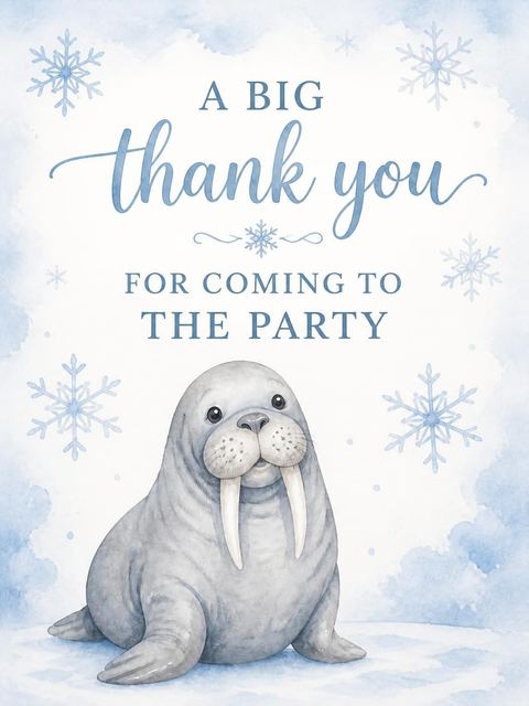 Thank-you flat in the Watercolor Arctic Walrus 5th Birthday design