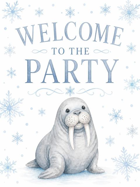 Welcome sign in the Watercolor Arctic Walrus 5th Birthday design