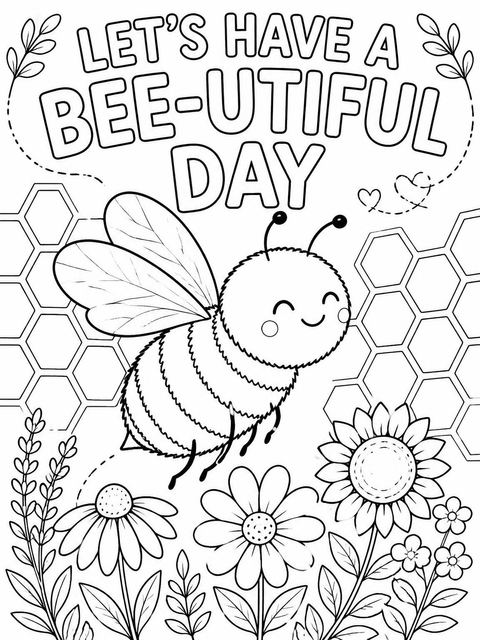 Coloring sheet in the Watercolor Bee Golden Honeycomb 1st Birthday design