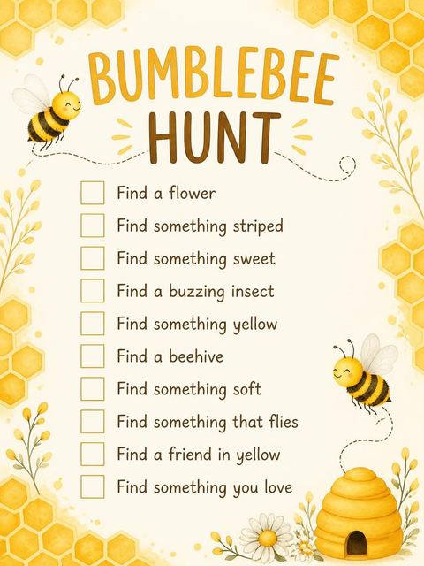 Scavenger hunt in the Watercolor Bee Golden Honeycomb 1st Birthday design