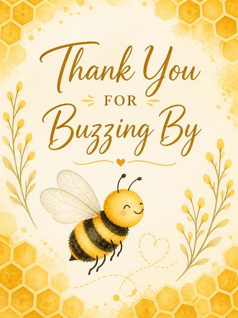 Thank-you flat in the Watercolor Bee Golden Honeycomb 1st Birthday design