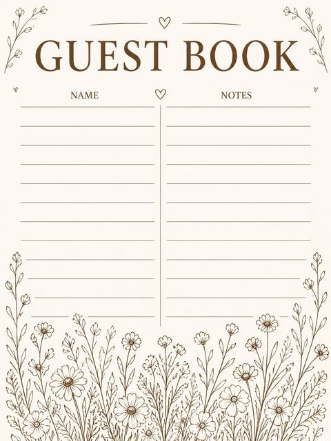Guest sign-in sheet in the Warm Brown Wildflower 90th Birthday design